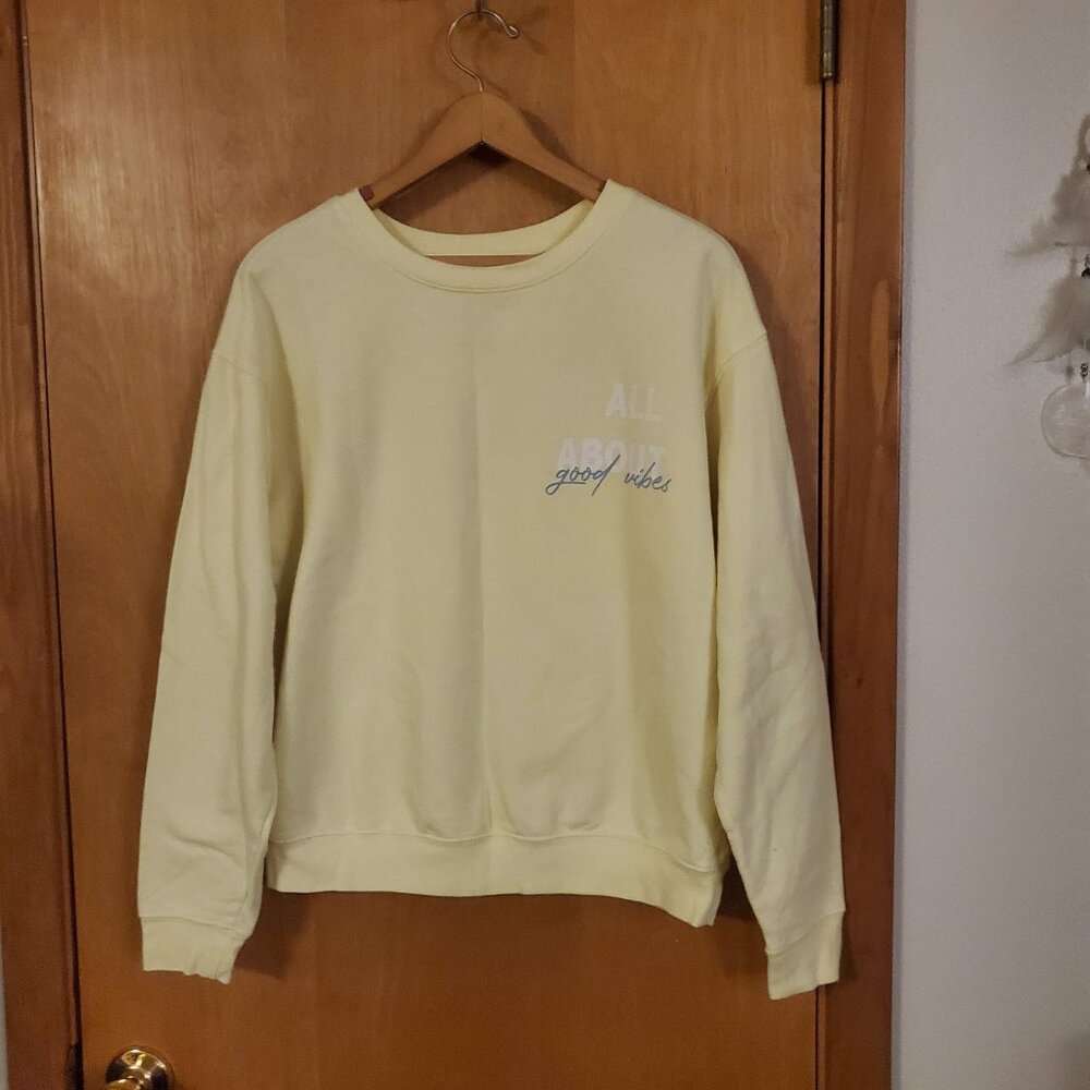 Fleurish All About Good Vibes Sweatshirt Womens Large Yellow